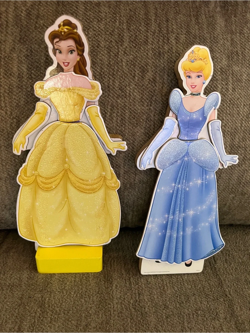 Disney Princess Wooden Magnetic Dress-Up Doll Set - Belle & Cinderella - EUC